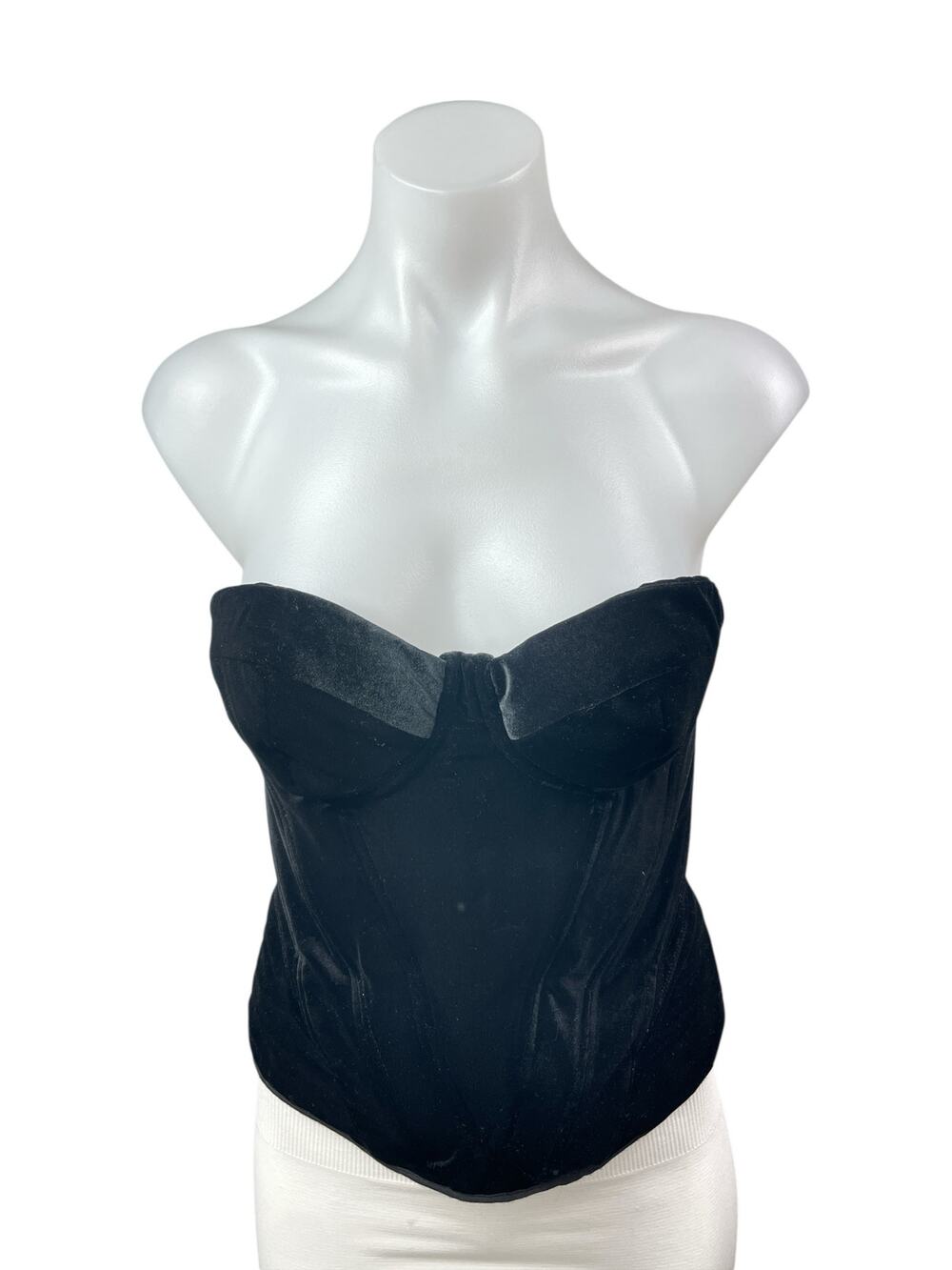 House of CB Black Velvet Velour Sweetheart Strapless Bustier Corset Top Size M